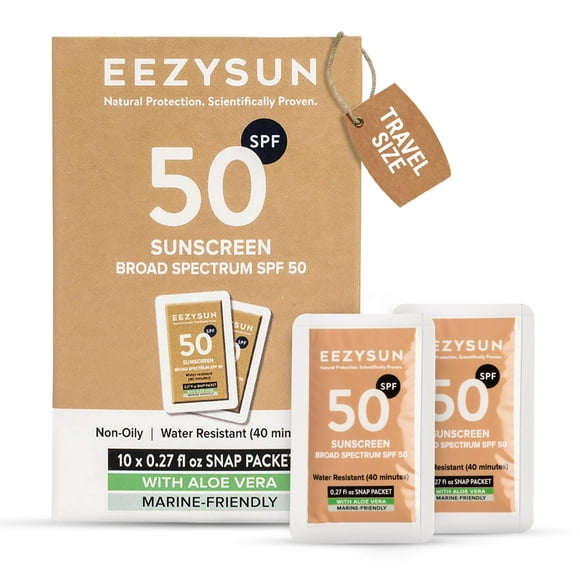 Protector solar EEZYSUN Mineral SPF 50 con aloe vera, 8 ml, paquete de 10