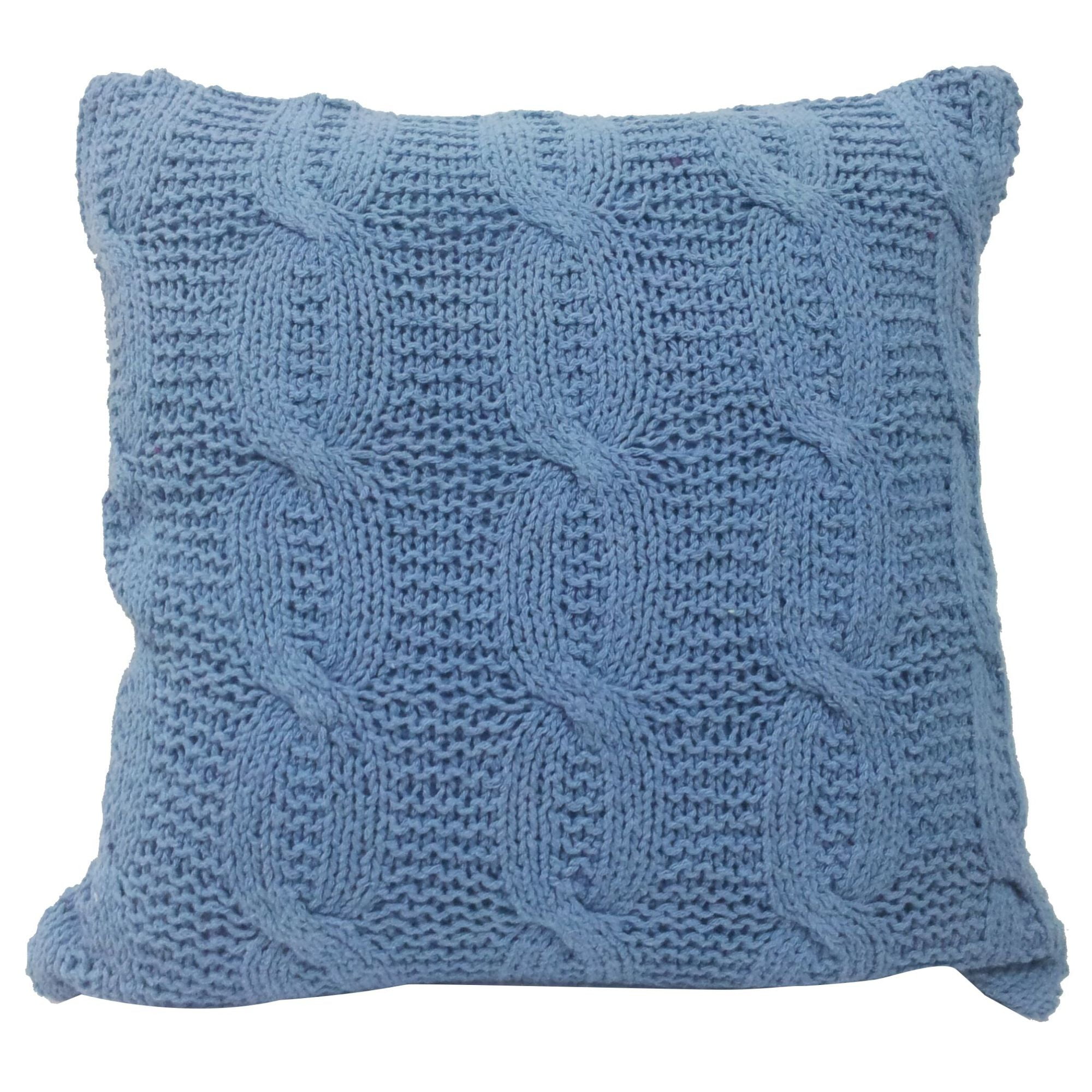 18" Sky Blue Classic Cable Knit Square Throw Pillow