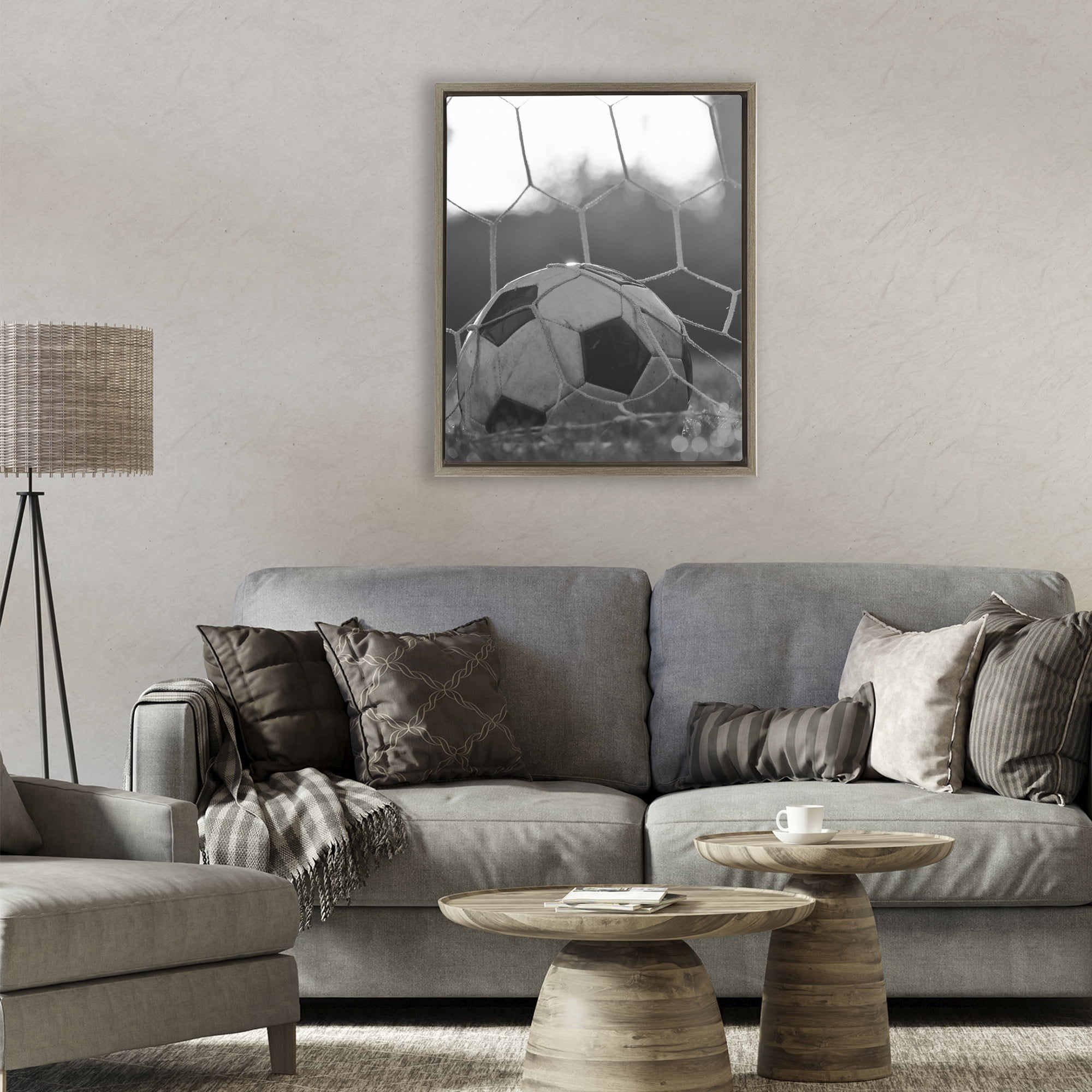 Stupell Industries Soccer Goal Score Brown Framed Floater Canvas Wall Art, design by Marcus Prime