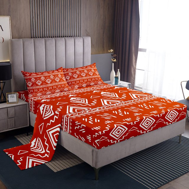 Erosebridal Boho Aztec Sheet Set Full, Western American Tribal Bedding Sets Full Size, Red 4 Pieces