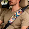 thumbnail image 5 of Xixirimido Breathable Car Seat Cover Set of 5 PU Leather Front Seats with Seat Belt & Console Covers Universal Fit Automotive Accessories, 60s Retro Hippie Flower, 5 of 8