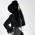 thumbnail image 4 of Olyvenn Women's Fluffy Cropped Faux Fur Hooded Jacket Coats,Shaggy Mini Short Crop Cardigan Outwear Parka Tops Black XXXL, 4 of 7