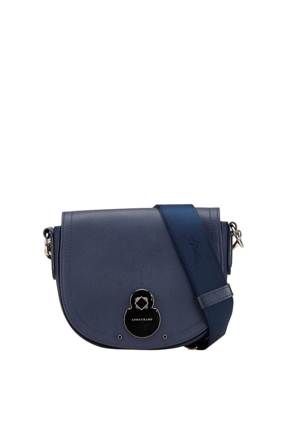 Pre-Owned Longchamp Shoulder Bag Navy Silver Leather Women's (Good)