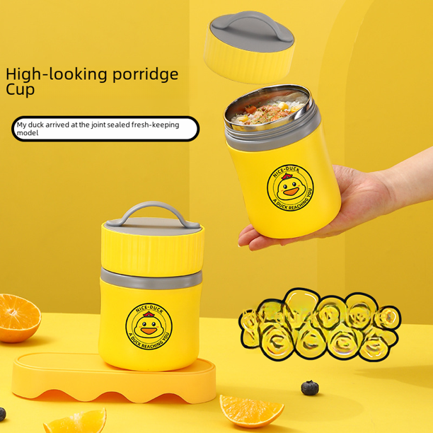 Taza de sopa de acero inoxidable 304 de Yellow Duck, taza de desayuno con tapa, taza de avena portátil, taza de agua para niños, lonchera sellada, regalo