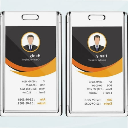 2 Pack Heavy Duty 2-Card Badge Holder, Clear Acrylic ID Card Holder with Easy Access Thumb Hole, Hard Plastic ID Badge Holder for Student, Nurse and Office - Vertical