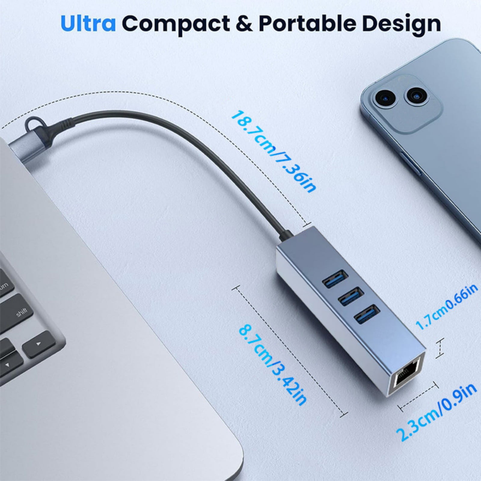 Double USB A And USB C To RJ45 Gigabit Ethernet Adapter Hubs With 3 USB3.0 Port For Laptop Smartphone