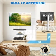 RTVR Rolling TV Stand Modern 3 Shelves for TVs up to 85 inch, Wood Base for Home Office, White