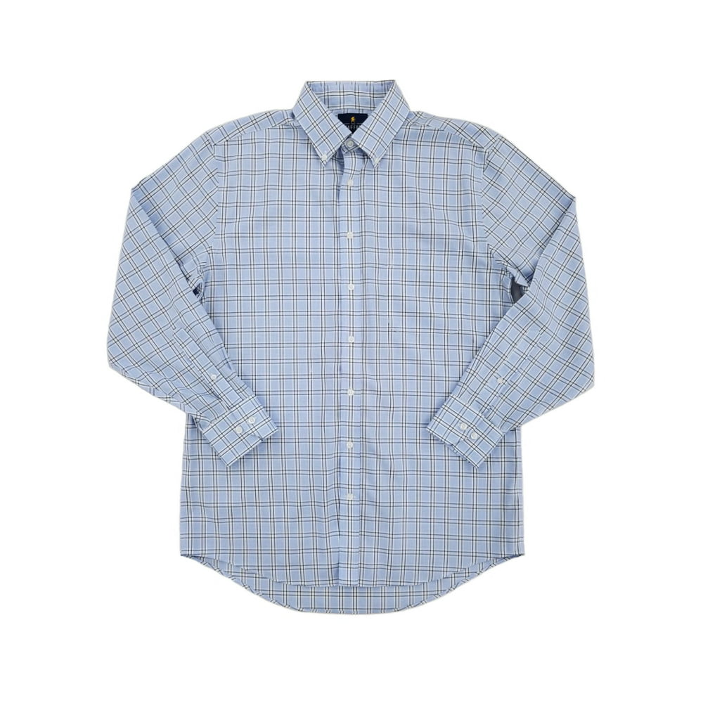 Stafford - Mens Blue Window Grid Executive Pinpoint Oxford Button-Down ...