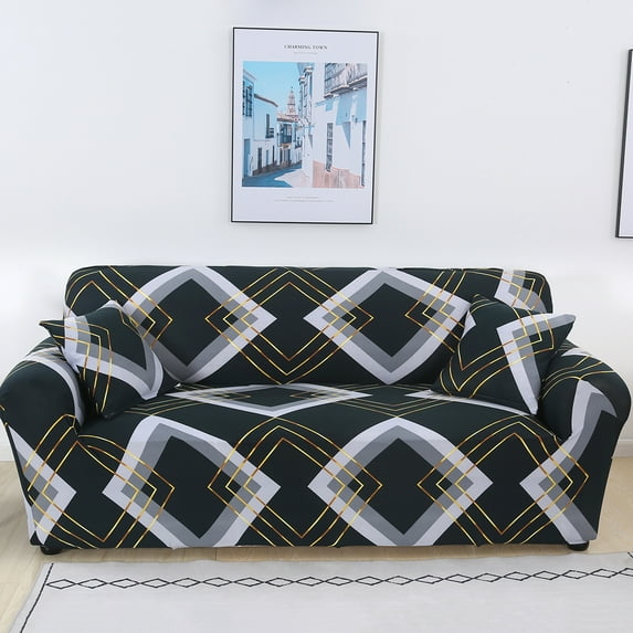 Shanna Stretch Sofa Slipcover Non Slip Couch Covers for 1 2 3 4 Seater and Sectional Couch, Sofa Furniture Protector(3 Seater,Black Gold)
