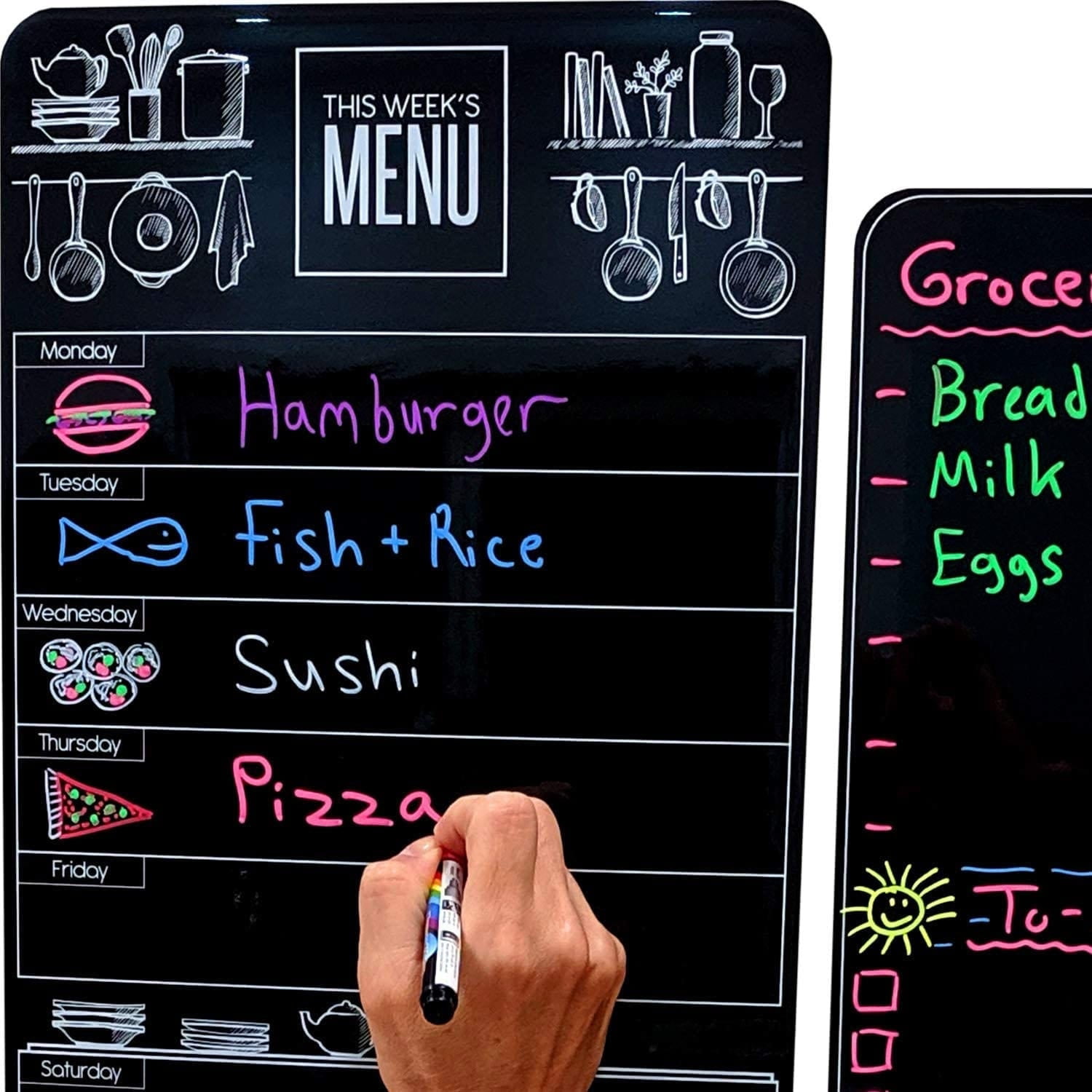 Menu Board Magnetic Dry Erase Board with 6 Bright Neon Markers 