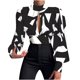 thumbnail image 2 of Puntoco mujeres Casual manga larga linterna sin espalda vendaje ahueca hacia fuera el cuello del soporte tops cortos impreso blusa adelgazante camisas Puntoco Puntoco-7516, 2 of 7