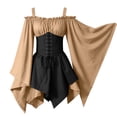 thumbnail image 5 of KICILVS Gothic Dresses for Women Off Shoulder Bell Sleeve Patchwork Corset Waist Layered Flowy Witch Theme Mini Dress Beige, 5 of 5