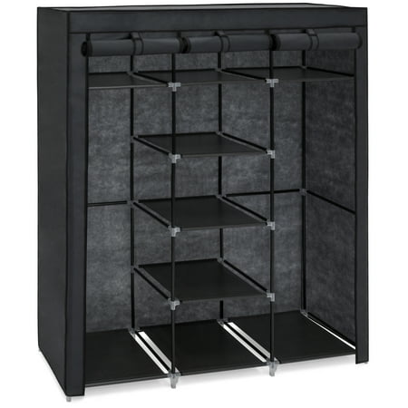 Skinny Wardrobe Closet Best Choice Products 9-Shelf Portable Fabric Closet Wardrobe Storage Organizer w/ Cover and Adjustable Rods, Black ()