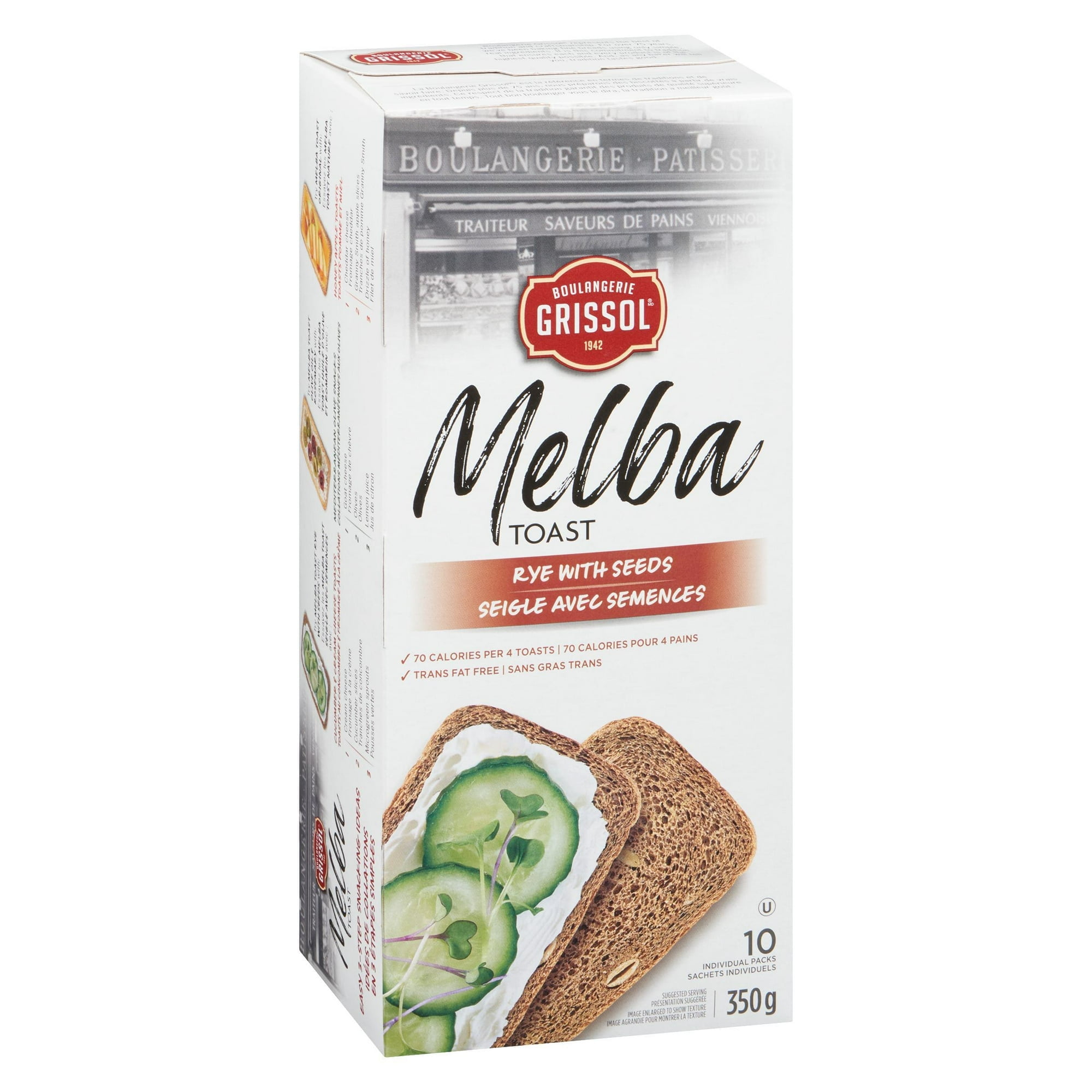 Boulangerie Grissol Melba Toast Rye with Seeds, Dare, Pack of 10, 350 g