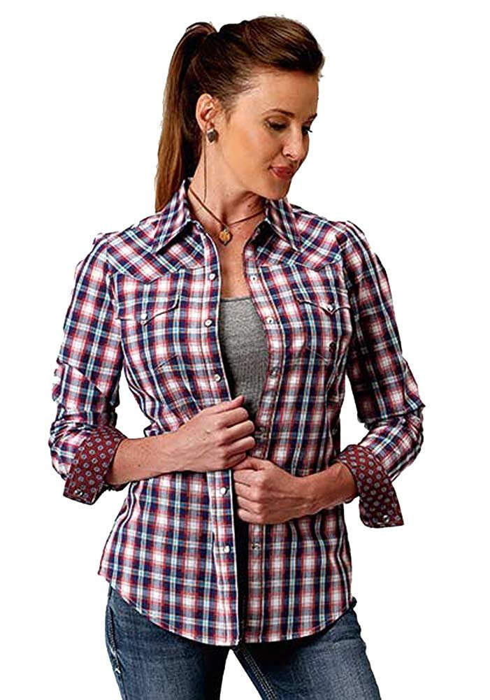Roper Apparel Women's Long Sleeve Snap Shirt, New England Plaid (Large ...