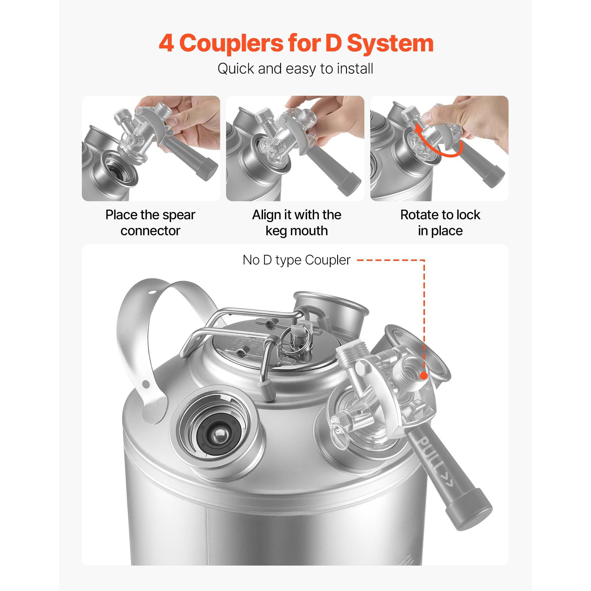 KFFKFF 5 Gallon/19L Cleaning Keg with 4 D Coupler Connections & Rubber Base, Stainless Steel Beer Line Cleaning Kit for Kegerators