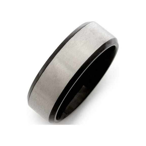 Custom Black Titanium & Brushed Silver Men's Ring , Ring Sizes 9 to 13