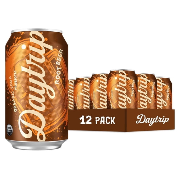 Daytrip Organic Prebiotic Soda, Root Beer, 6g Fiber & 100% DV Vitamin C, 12 fl oz (Pack of 12)