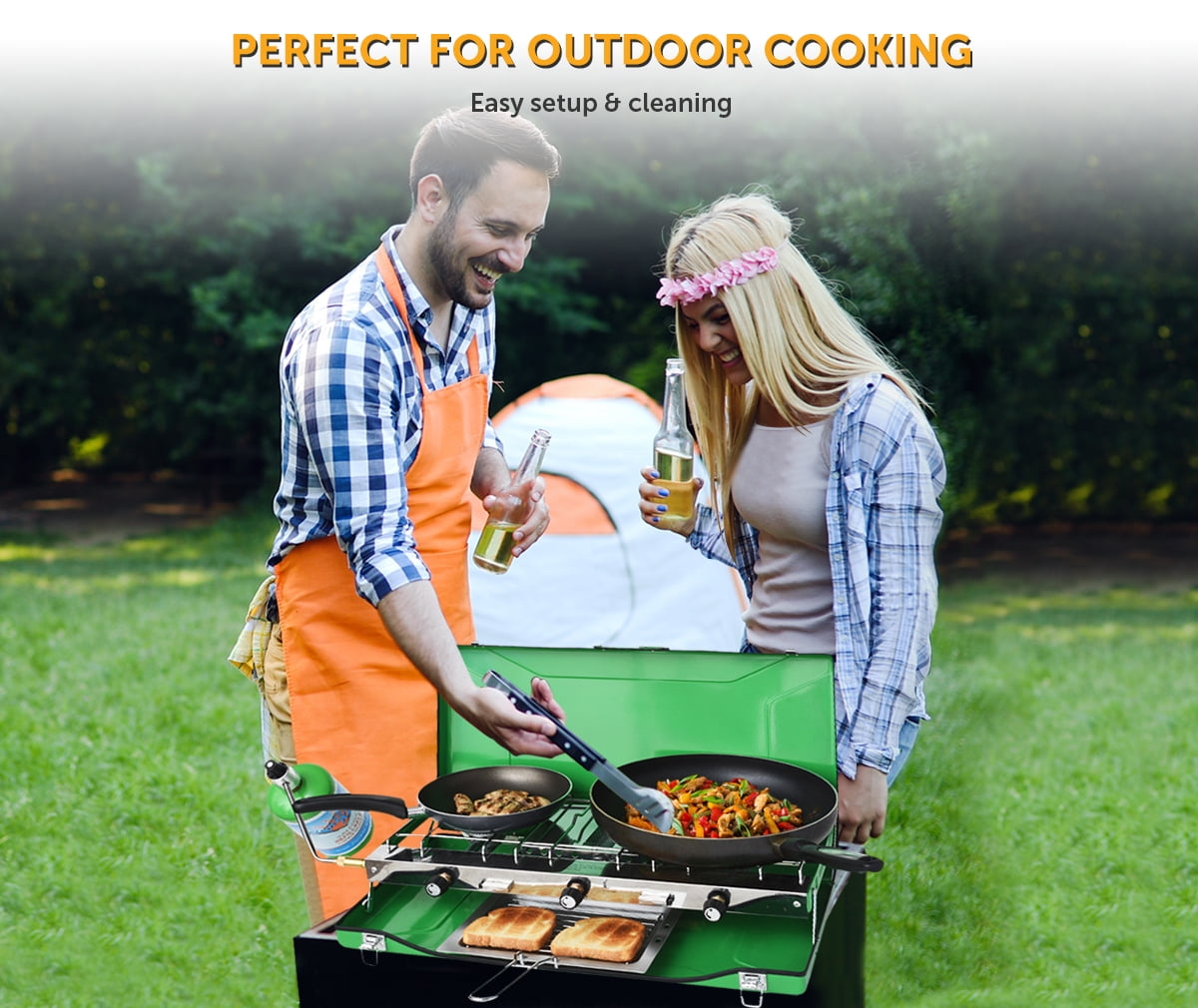 Flame King 3-Burner Portable Camping Stove Grill, Great for Outdoor Cooking, Backpacking