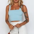 thumbnail image 2 of DHFJKG Women's Sexy Crop Tank Top Square Neck Wide Straps Tight Solid Color Basic Cami Shirts Summer Night Out Club Party Wear Soft Tops, 2 of 6