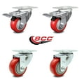 thumbnail image 2 of 3 Inch Red Polyurethane Wheel Swivel Top Plate Caster Set 2 Total Lock Brakes, 2 of 2