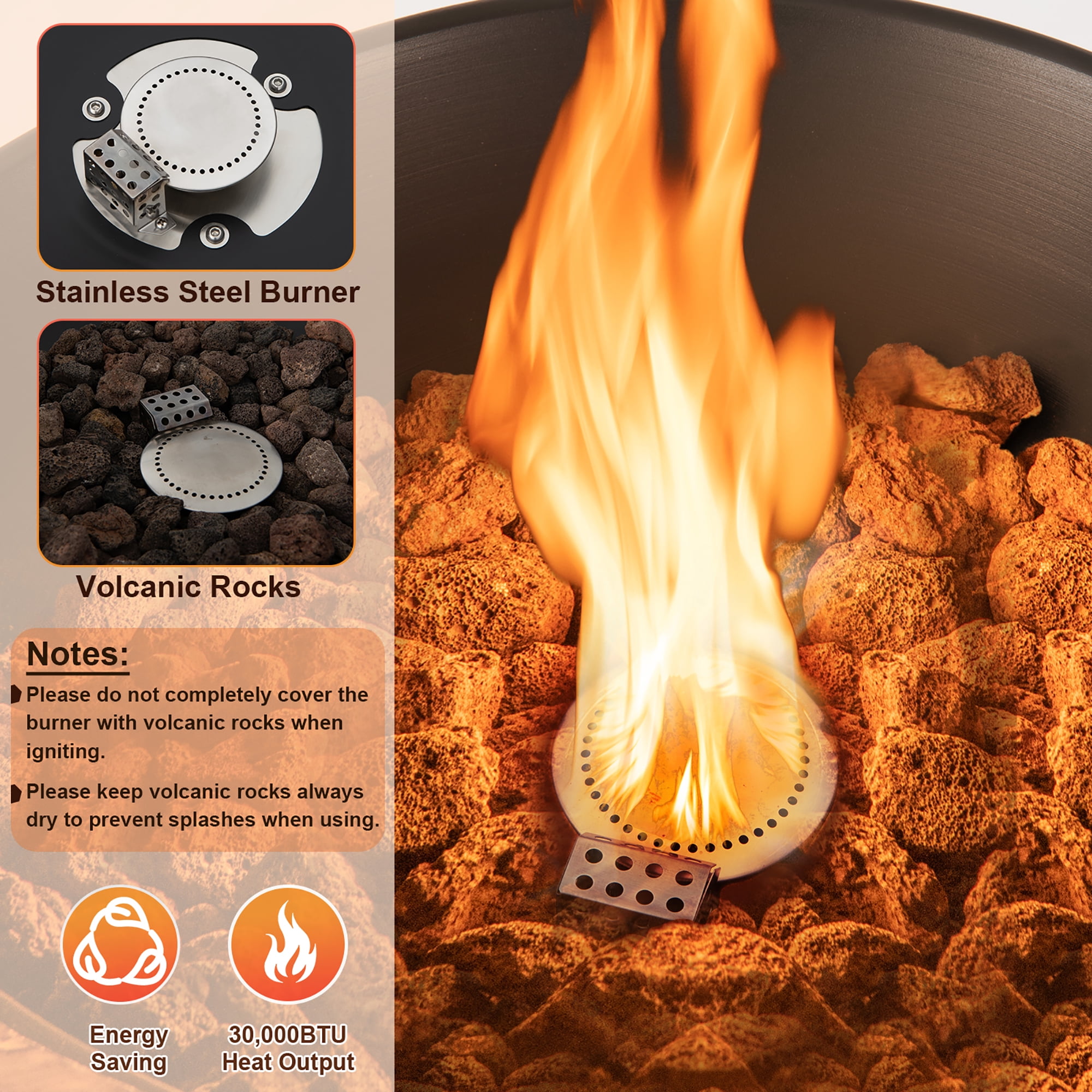 Costway 48'' Outdoor Propane Fire Bowl Column W/ Lava Rocks & PVC Cover 30,000 BTU