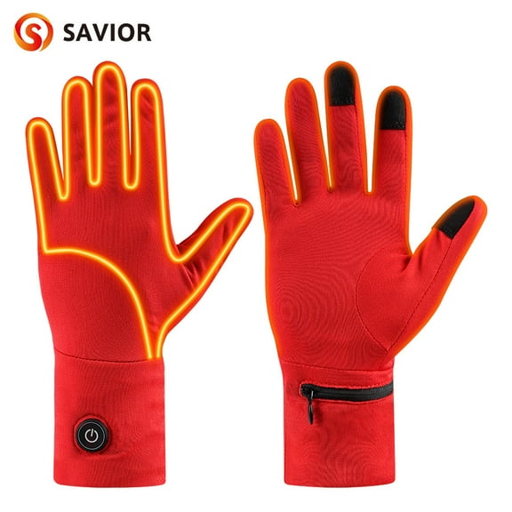 Savior Heat Red Electric Battery Heated Gloves Women Hand Warmer Glove Liners For Climbing Cycling Hunting,7.4V 2200mAh