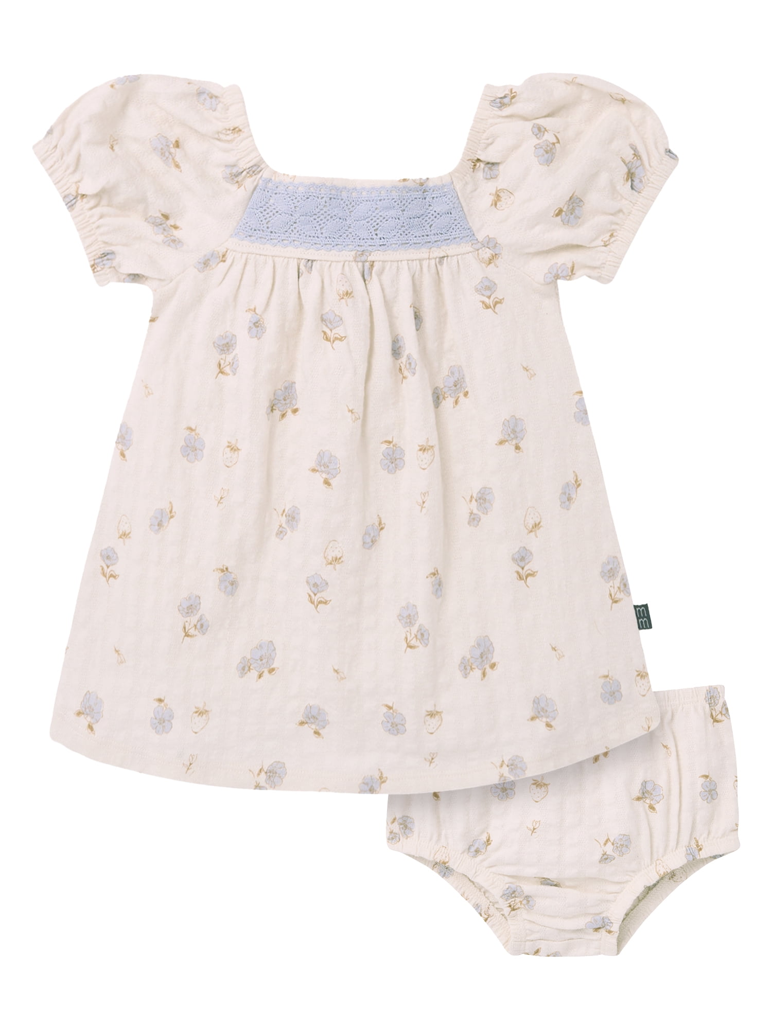 Modern Moments by Gerber Baby Girl Puff Sleeve Dress and Diaper Cover, 2-Piece, Sizes 0/3 Months - 24 Months