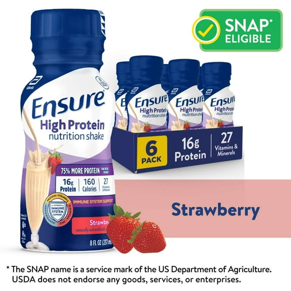 Ensure High Protein Nutrition Shake, Strawberry, 8 fl oz, 6 Count