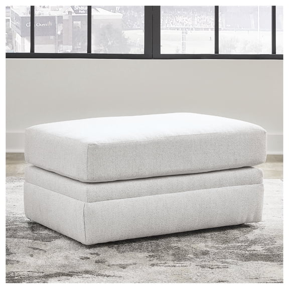 Signature Design by Ashley Maitelynn Ottoman, Chalk White Upholstered Footrest with Modern Cushion Design