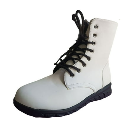 

Rdeuod Platform Boots British Style Solid Color Lace-Up Boots Side Zip Casual Wedge Heel Women s Boots