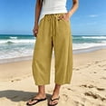 thumbnail image 2 of Aihuaihua Linen Capri Pants for Women Cropped Barrel Drawstring Wide Leg Cotton Capris 2026 Casual Summer Boho Baggy Palazzo Trouser, 2 of 9