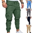 thumbnail image 2 of Men Casual Solid Color Pockets Waist Drawstring Ankle Tied Skinny Cargo Pants, 2 of 7