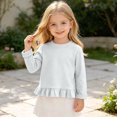 thumbnail image 5 of Yeaiivve Baby Toddler Girls Cute Tops Long Sleeve Ruffle Hem Blouse for Kids Cotton Blend Soft Crewneck Basic Tees Little Girl Solid Color Casual T-Shirts Fall Clothes Light Blue 2 Years, 5 of 8