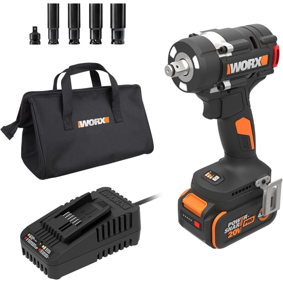 Worx WX273L 20V PowerShare Brushless Cordless 1/2” Impact Wrench (Battery & Charger Included)