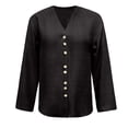 thumbnail image 5 of Staron Spring Summer Fall Linen Shirt for Women V-Neck Button Down Short Sleeve Casual Fashion Loose Top Blouse, Black M, 5 of 5