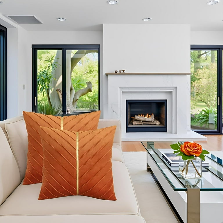 Burnt Orange Velvet Throw Pillow Covers 18 x 18 inch Pack of