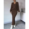 thumbnail image 4 of Female Sweater Dress Knit Two Piece Maxi Skirt Sets Brown M, 4 of 8