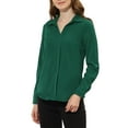 thumbnail image 5 of MODA NOVA Juniors Elegant V Neck Point Collar Long Sleeve Smooth Satin Blouse, 5 of 7