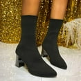 thumbnail image 2 of Bottines Tricotées Noires pour Femmes à Talon Épais, Parfaites pour les Tenues d'Automne et d'Hiver, 2 of 9