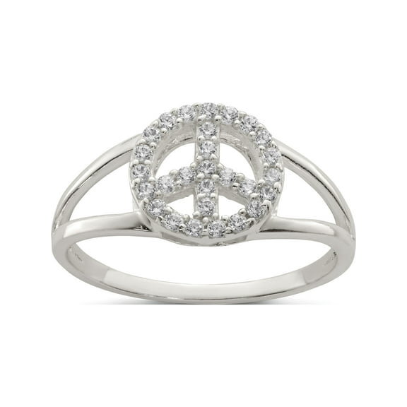 Designer Sterling Silver Polished Cz Peace Sign Ring Made In India -Jewelry By Sweet Pea Creations