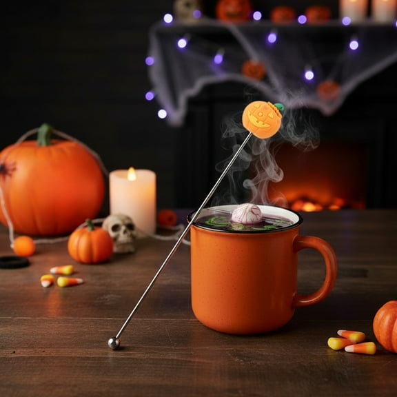 Cuchara mezcladora de acero inoxidable 304 para Halloween: agitador de bebidas para café, cócteles y refrescos. Utensilio festivo para la cocina y el bar con acabado pulido espejo.