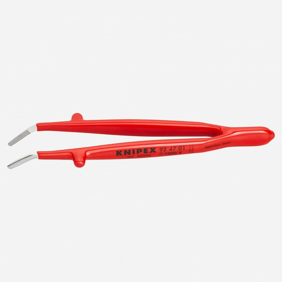 Knipex Stainless Steel Gripping Tweezers, Angled, 1000V Insulated, 5.5"