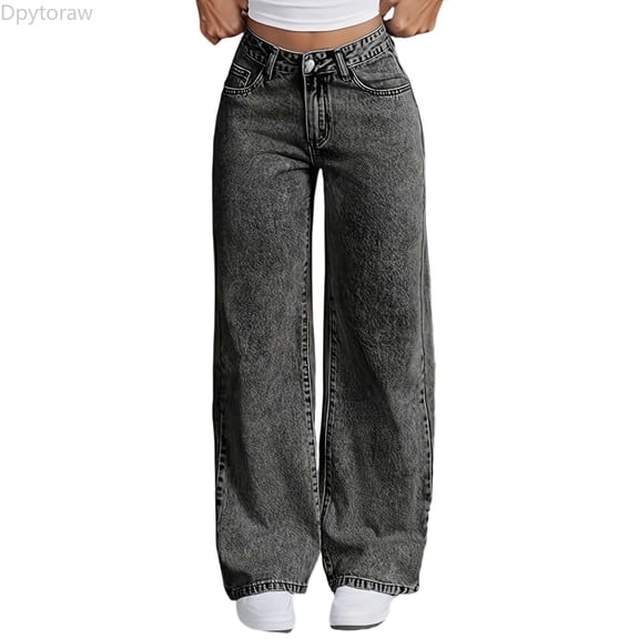 Dpytoraw High Waisted Flared Denim Pants for Teen Girls, Embroidered Back Pockets Snowflake Wash Distressed Wide Leg Comfortable Stretch Jeans Casual Fashion Trousers Gray Size 13-14 Years