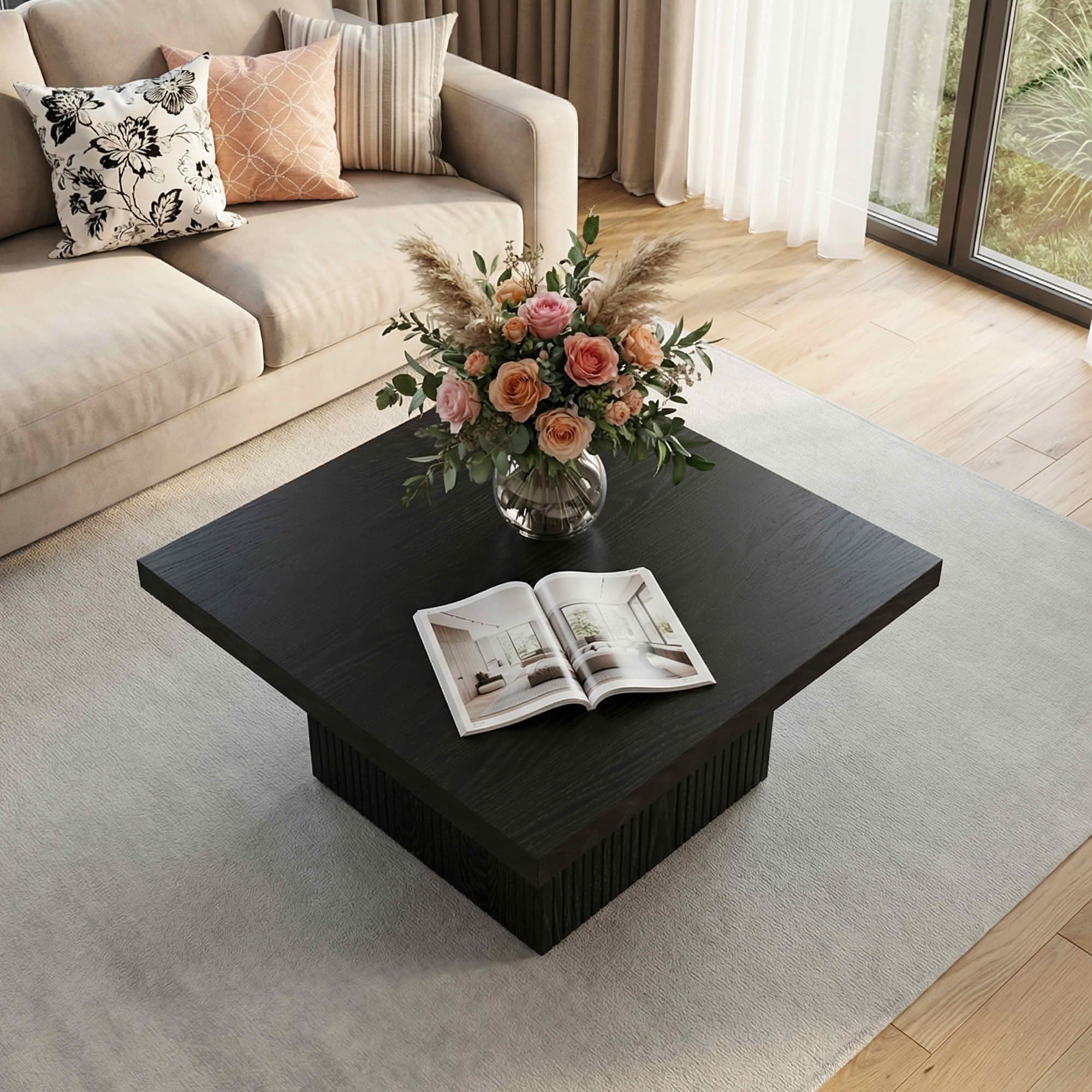 MAYEETY 31.5 Inch Square Wooden Coffee Table Living Room Center Table