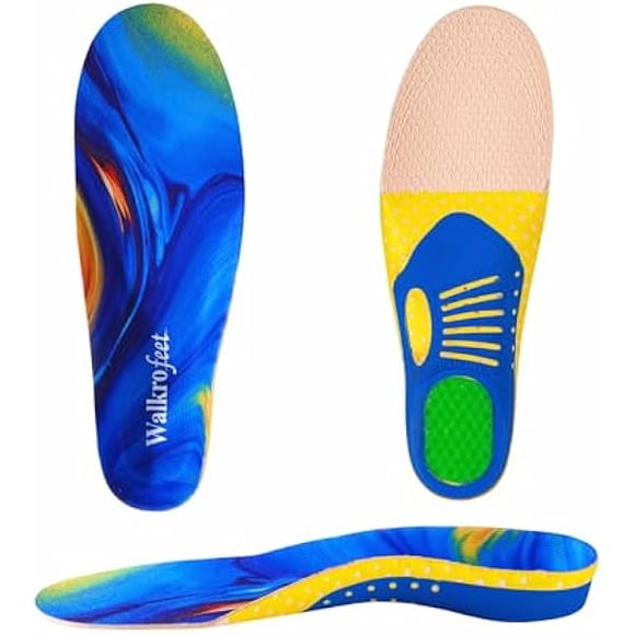 AoVoTo High Arch Support Orthotics Over-Pronation Metatarsal Pad Inserts Plantar Fasciitis Flat Feet Insoles Deep Heel Cup Relieve Foot's Pain with Gel Heel (Men7-12/Women9-14, Blue)