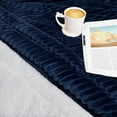 thumbnail image 5 of PAVILIA Reversible Sherpa Fleece Throw Blanket Twin Navy Blue, Soft Fuzzy Plush Flannel Throw, Warm Ribbed Microfiber Blanket for Sofa Couch Bed, Thick Striped Blanket, Navy, 60x80, 5 of 7