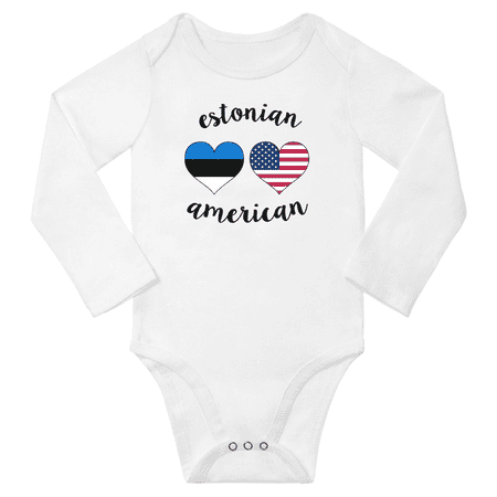 

Estonian and American Love Heart Baby Long Slevve Romper Bodysuit (White 12-18 Months)