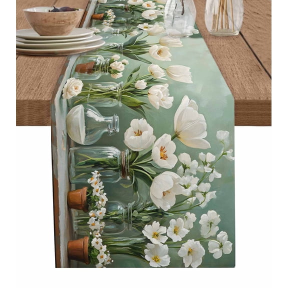 Hokiten Table Runners 90 Inches Long Dress Scarves, Floral Farmhouse Coffee/Dining/Kitchen Table Runner for Living Room, Petals Flower Wildflower Garden Motifs Painting 13x90 Inch