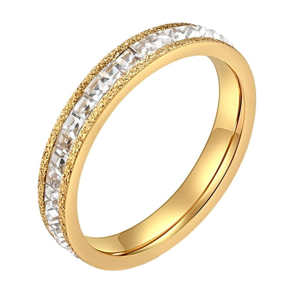 PAURO Cubic Zirconia Band Rings for Women Stainless Steel Dainty Eternity Promise Engagement Personalized Gift Jewelry Gold 10